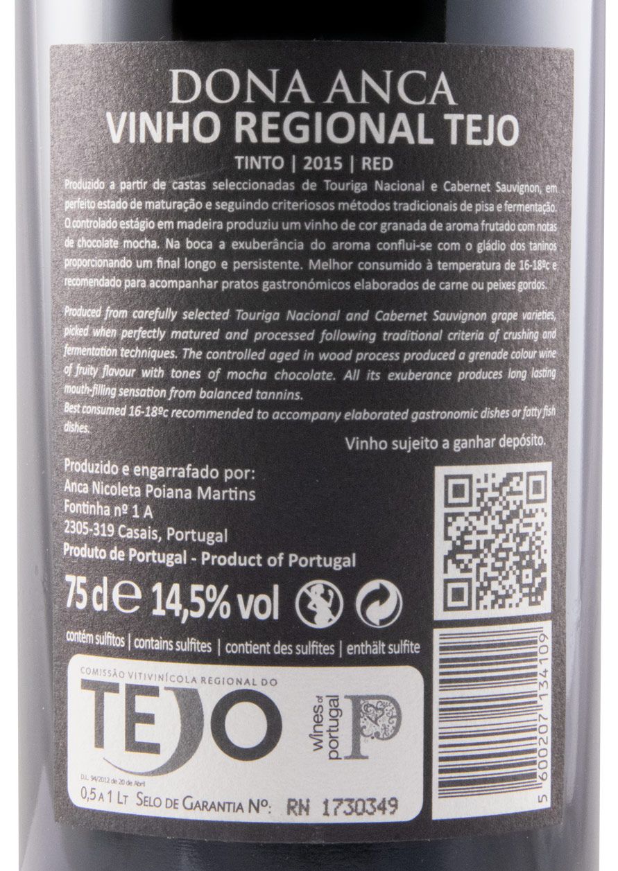 2015 Dona Anca Reserva tinto (rótulo danificado)