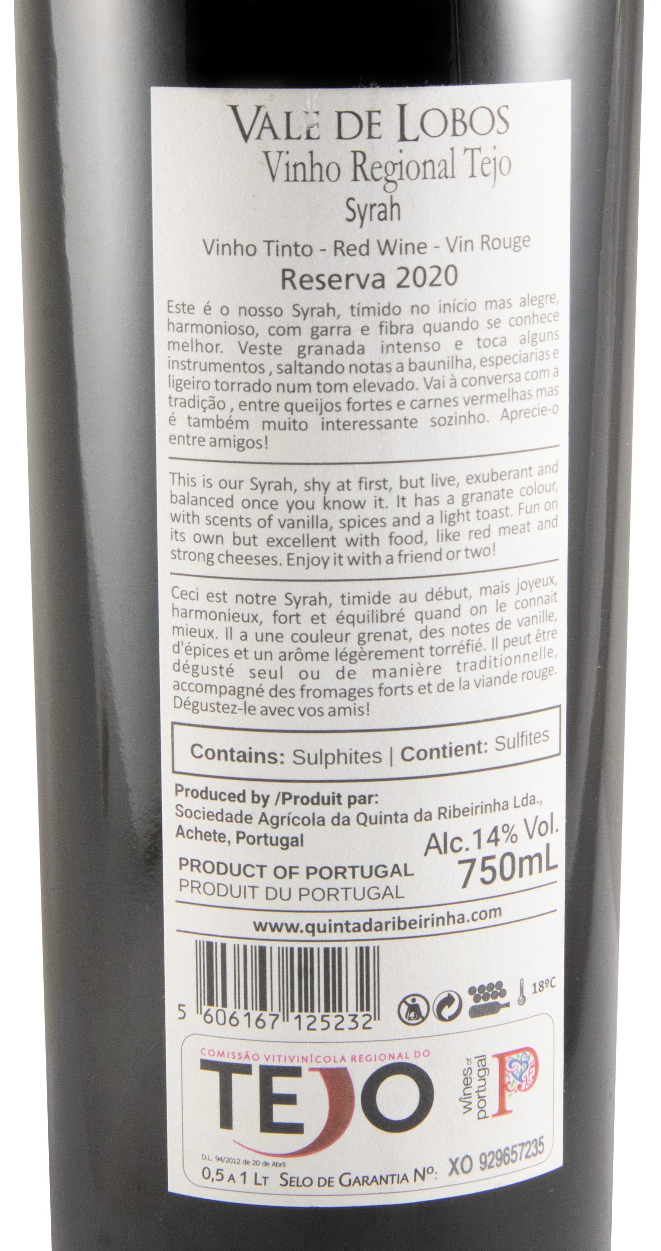 2020 Vale de Lobos Syrah Reserva tinto
