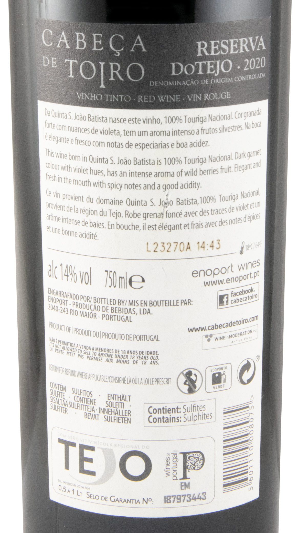 2020 Cabeça de Toiro Terroir Touriga Nacional Reserva tinto