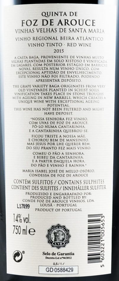 2015 Quinta de Foz de Arouce Vinhas Velhas de Santa Maria tinto