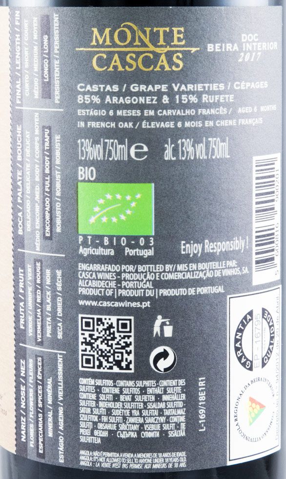 2017 Monte Cascas biológico tinto