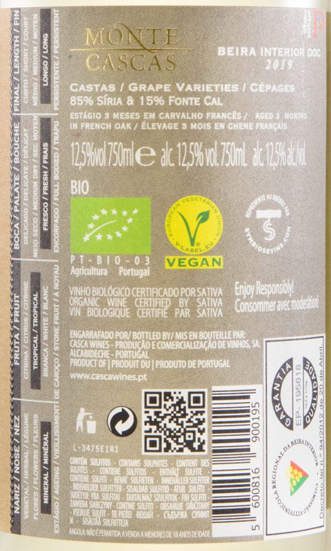 2019 Monte Cascas organic white
