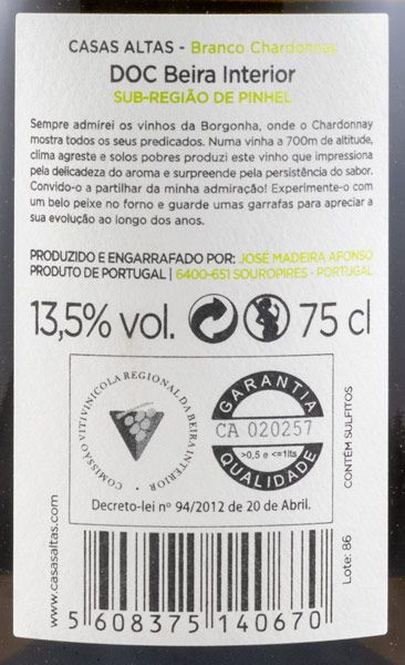 2018 Casas Altas Chardonnay white