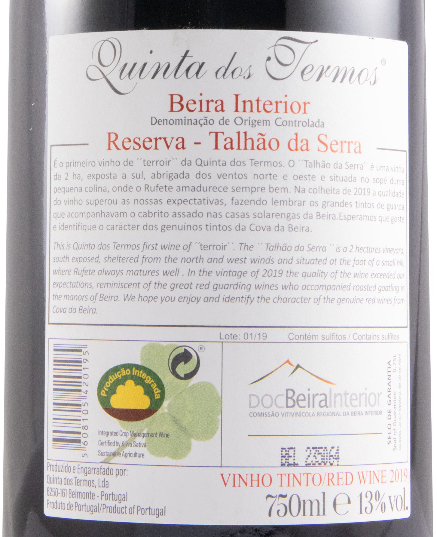 2019 Quinta dos Termos Talhão da Serra Rufete Reserva tinto