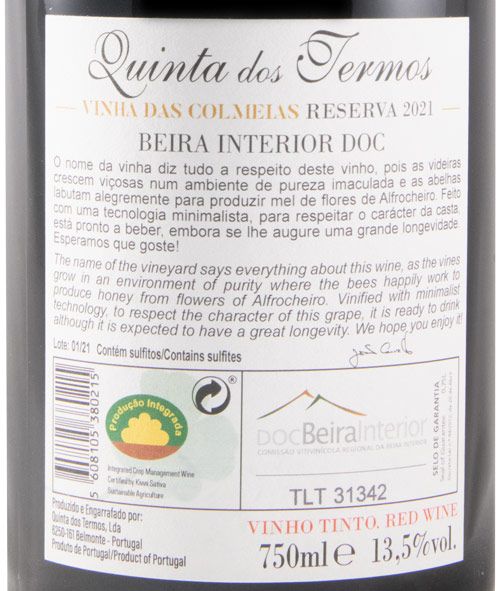 2021 Quinta dos Termos Vinha das Colmeias Alfrocheiro Reserva tinto