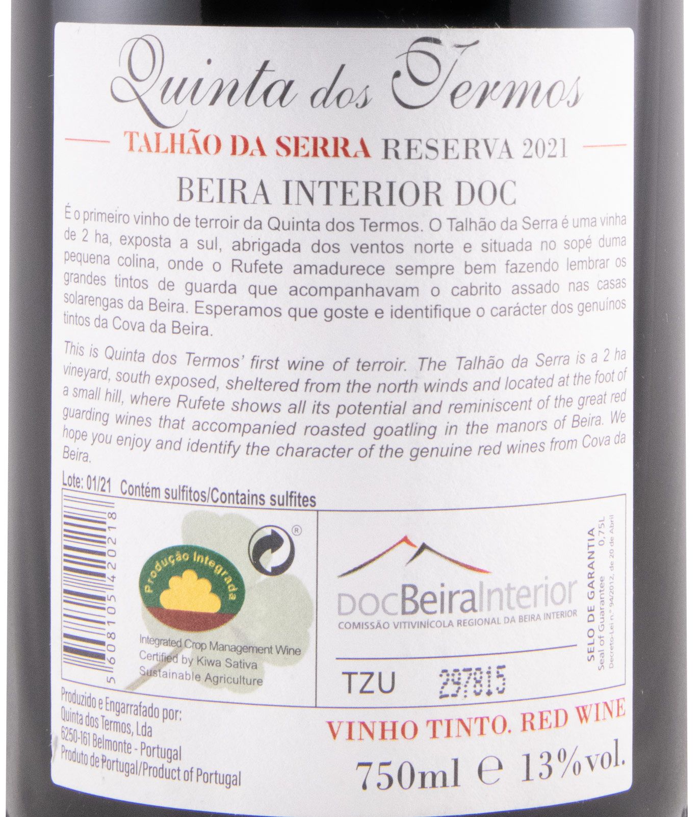 2021 Quinta dos Termos Talhão da Serra Rufete Reserva tinto