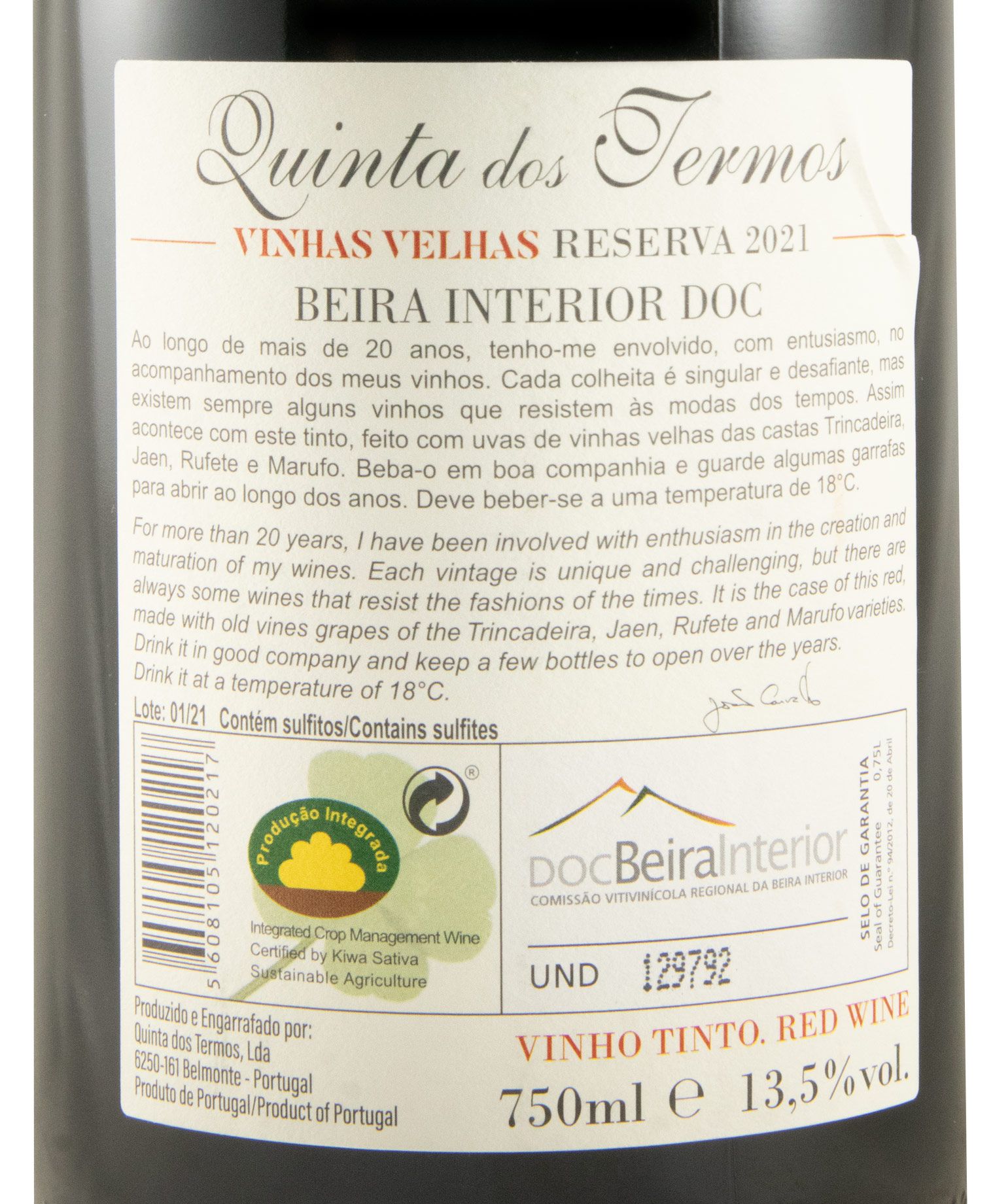 2021 Quinta dos Termos Vinhas Velhas Reserva red