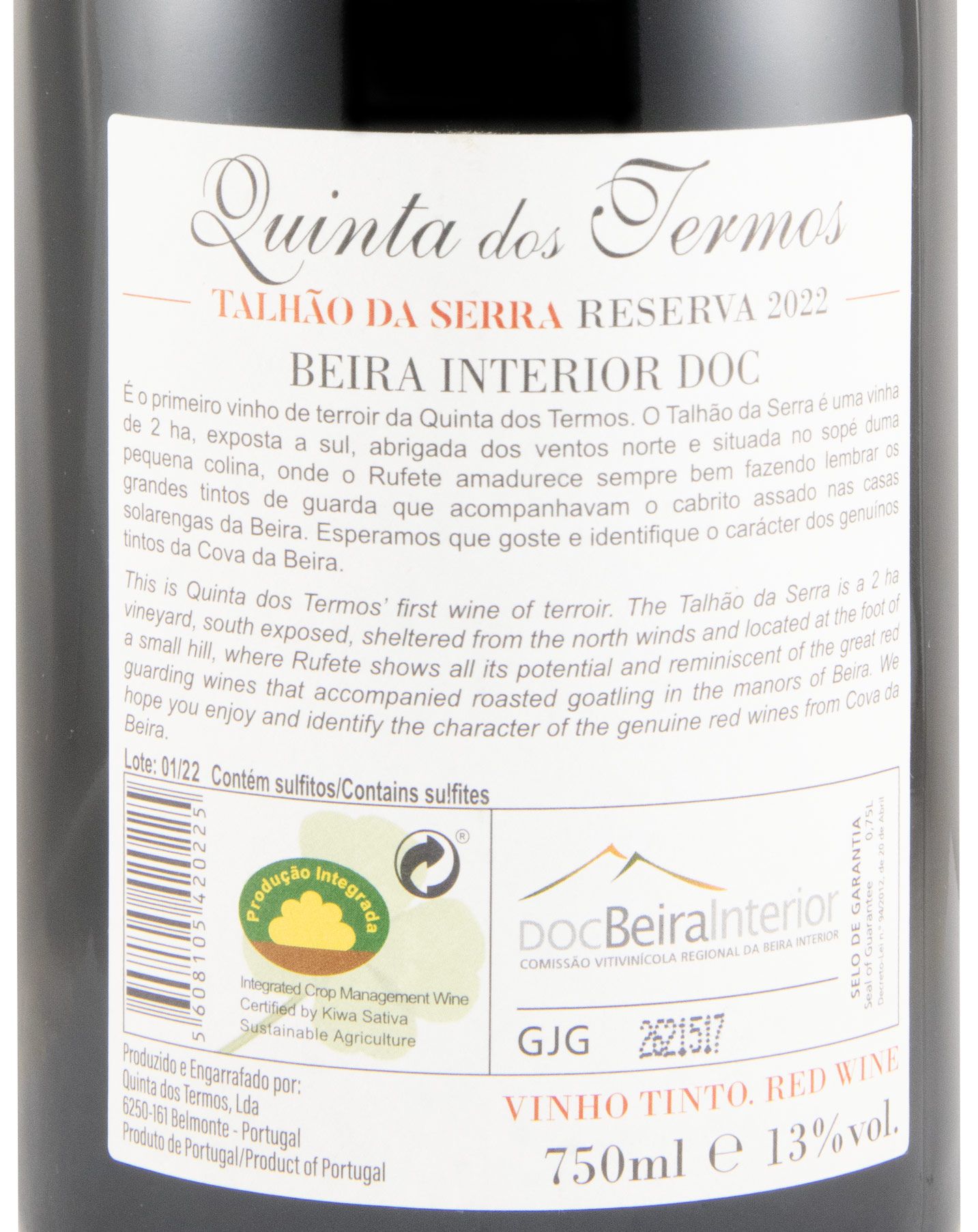 2022 Quinta dos Termos Talhão da Serra Rufete Reserva tinto