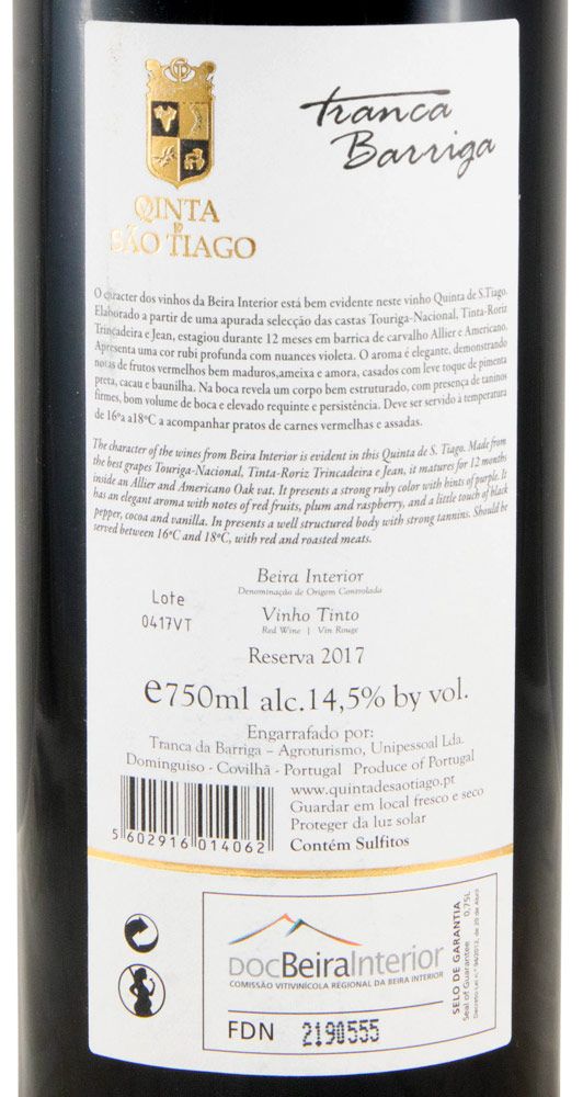 2017 Tranca da Barriga Reserva tinto
