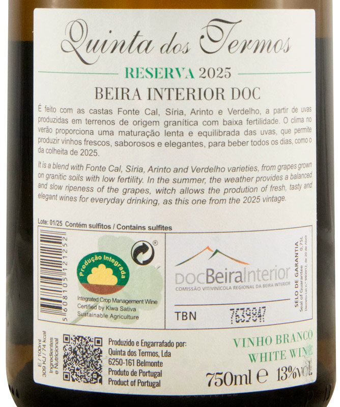 2025 Quinta dos Termos Reserva branco