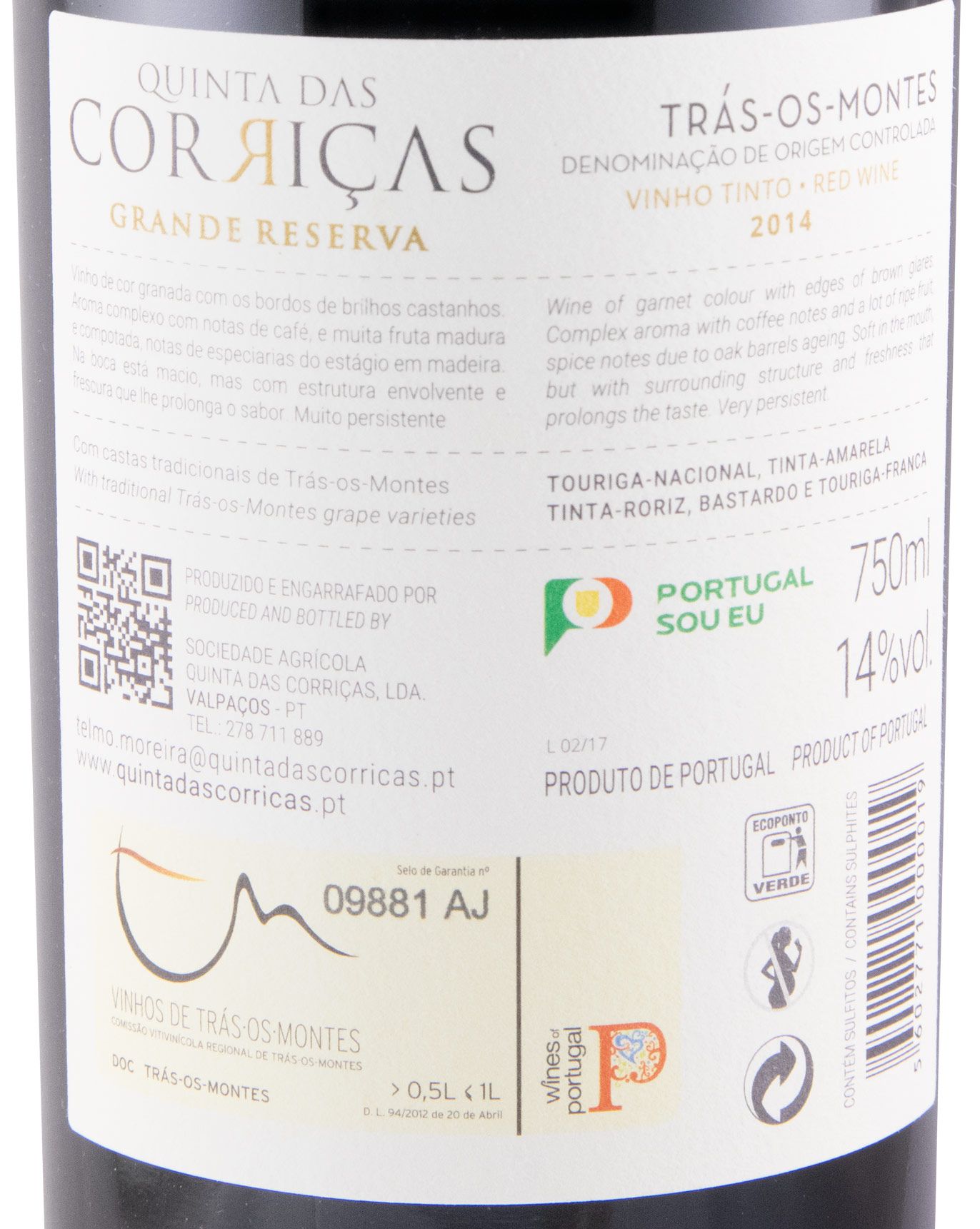 2014 Quinta das Corriças Grande Reserva red