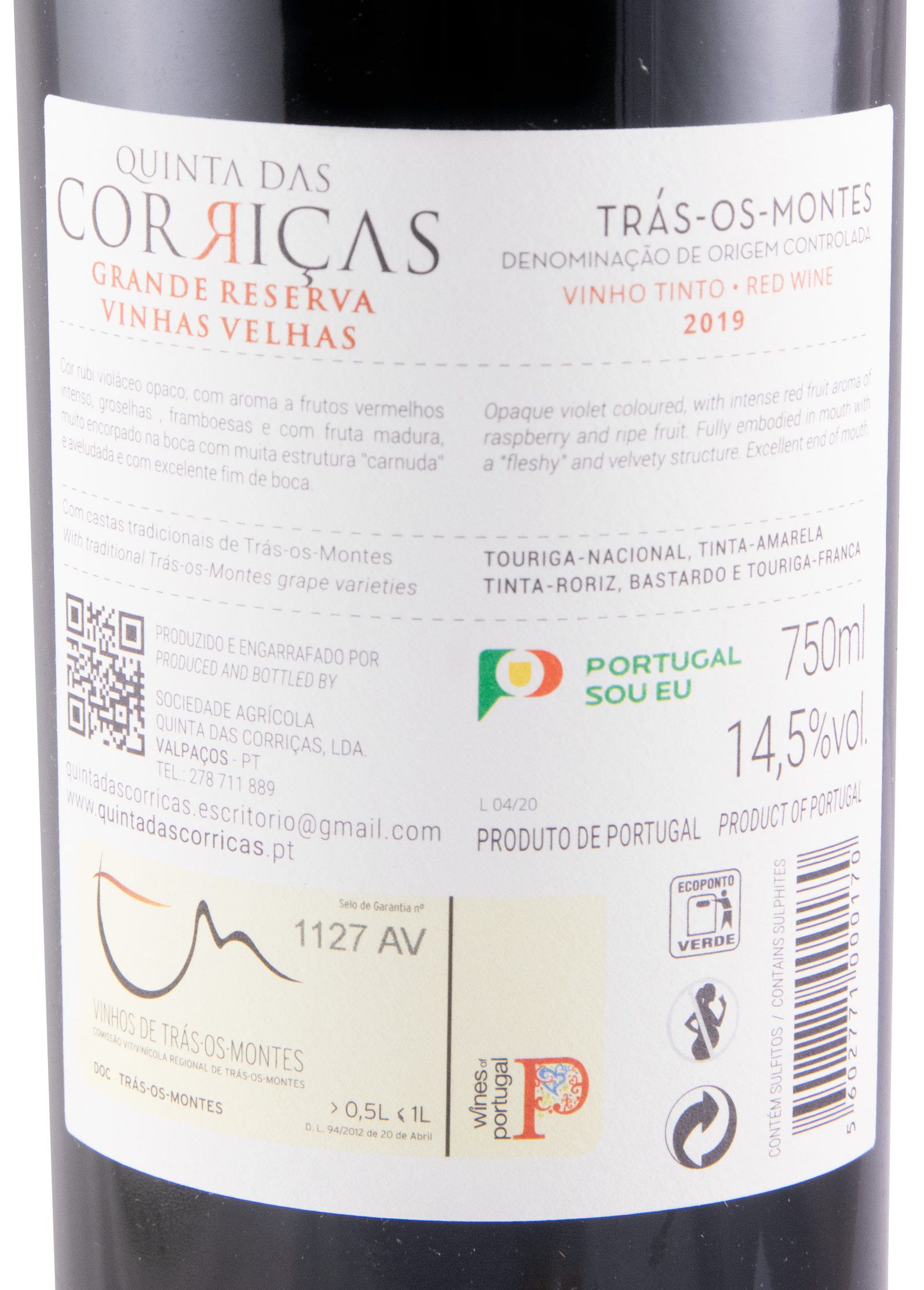 2019 Quinta das Corriças Vinhas Velhas Grande Reserva tinto