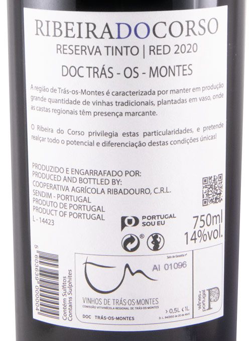 2020 Ribeira do Corso Reserva tinto (rótulo danificado)