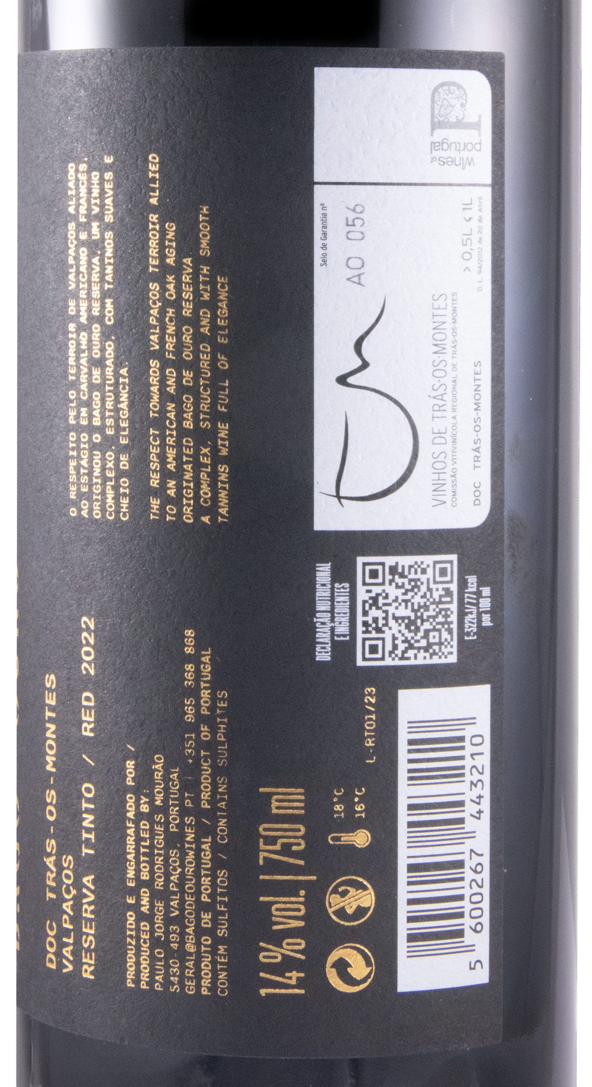 2022 Bago de Ouro Reserva tinto