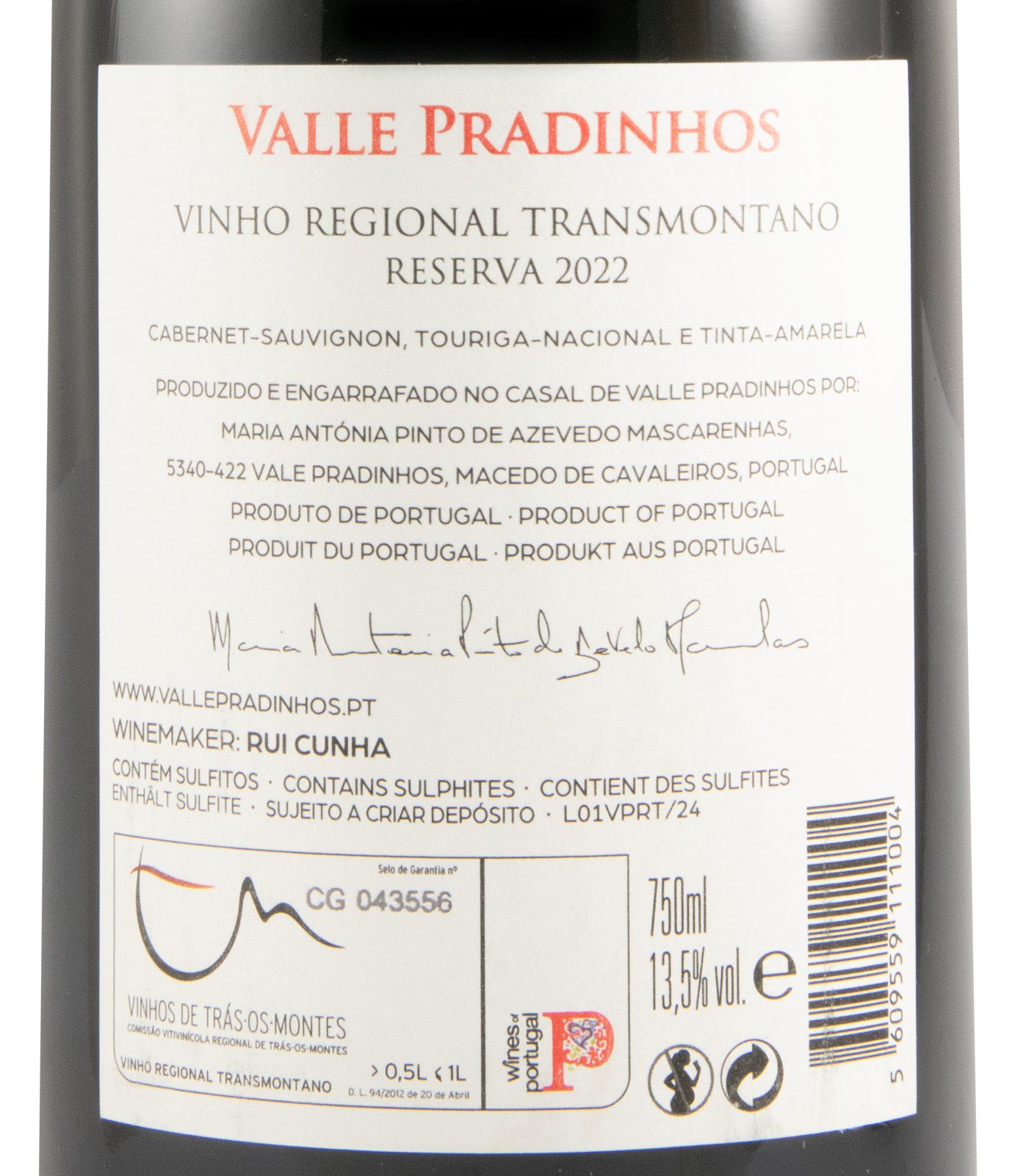 2022 Valle Pradinhos Reserva red