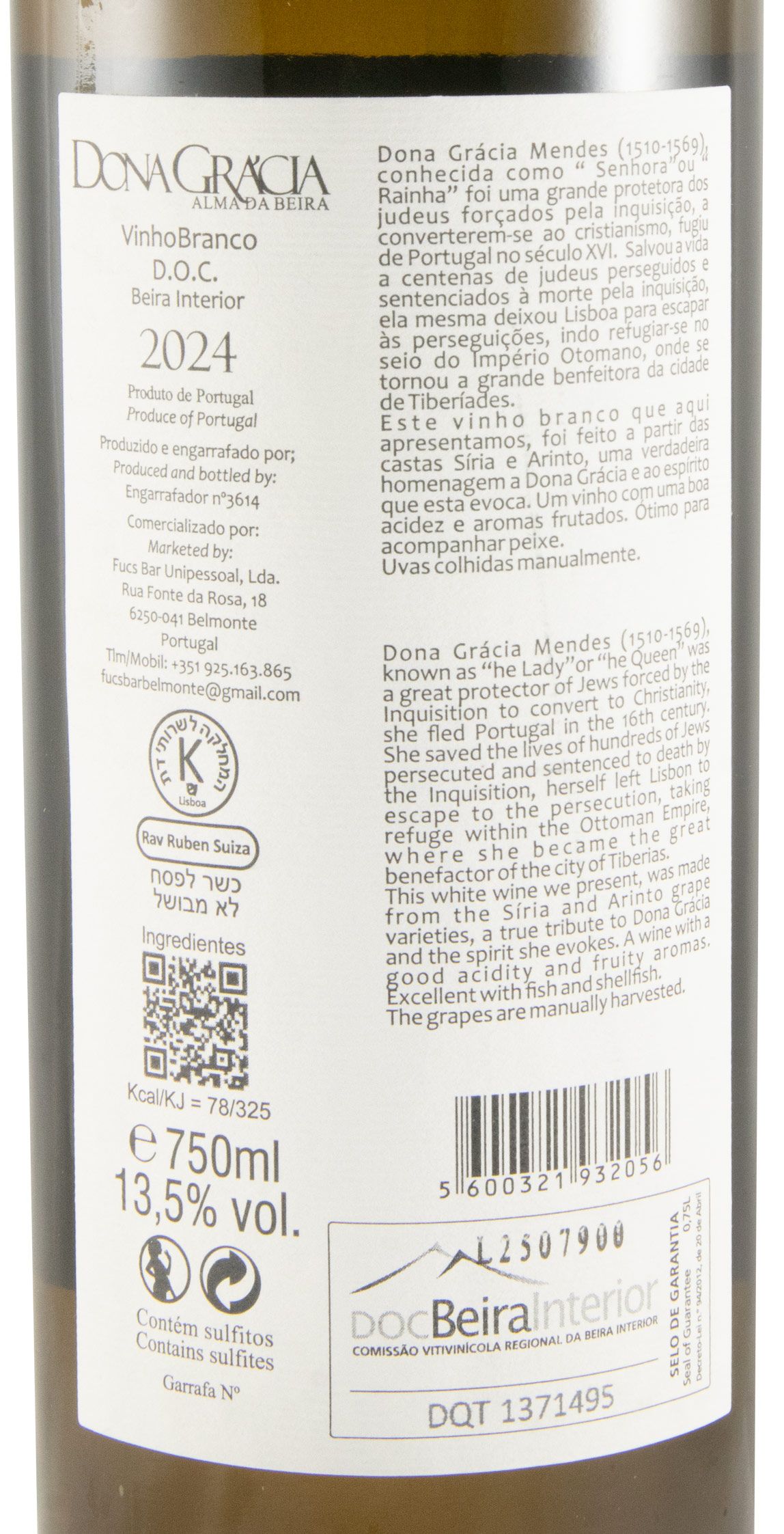 2024 Dona Grácia Síria & Arinto Kosher branco