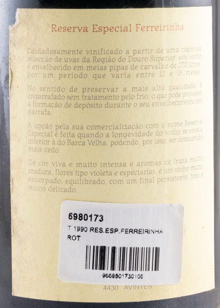 1990 Casa Ferreirinha Reserva Especial tinto (rótulo danificado)