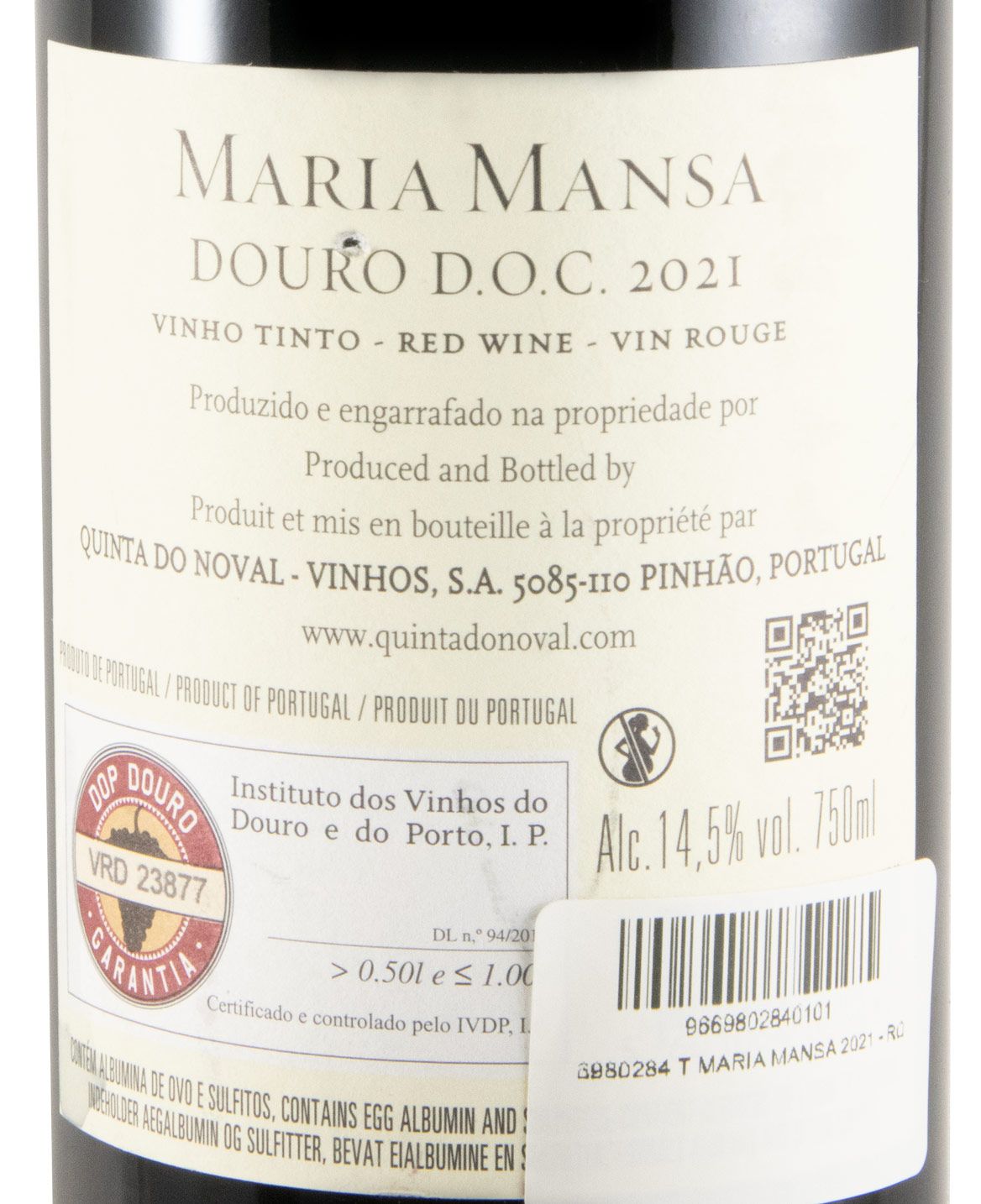 2021 Quinta do Noval Maria Mansa tinto (rótulo danificado)
