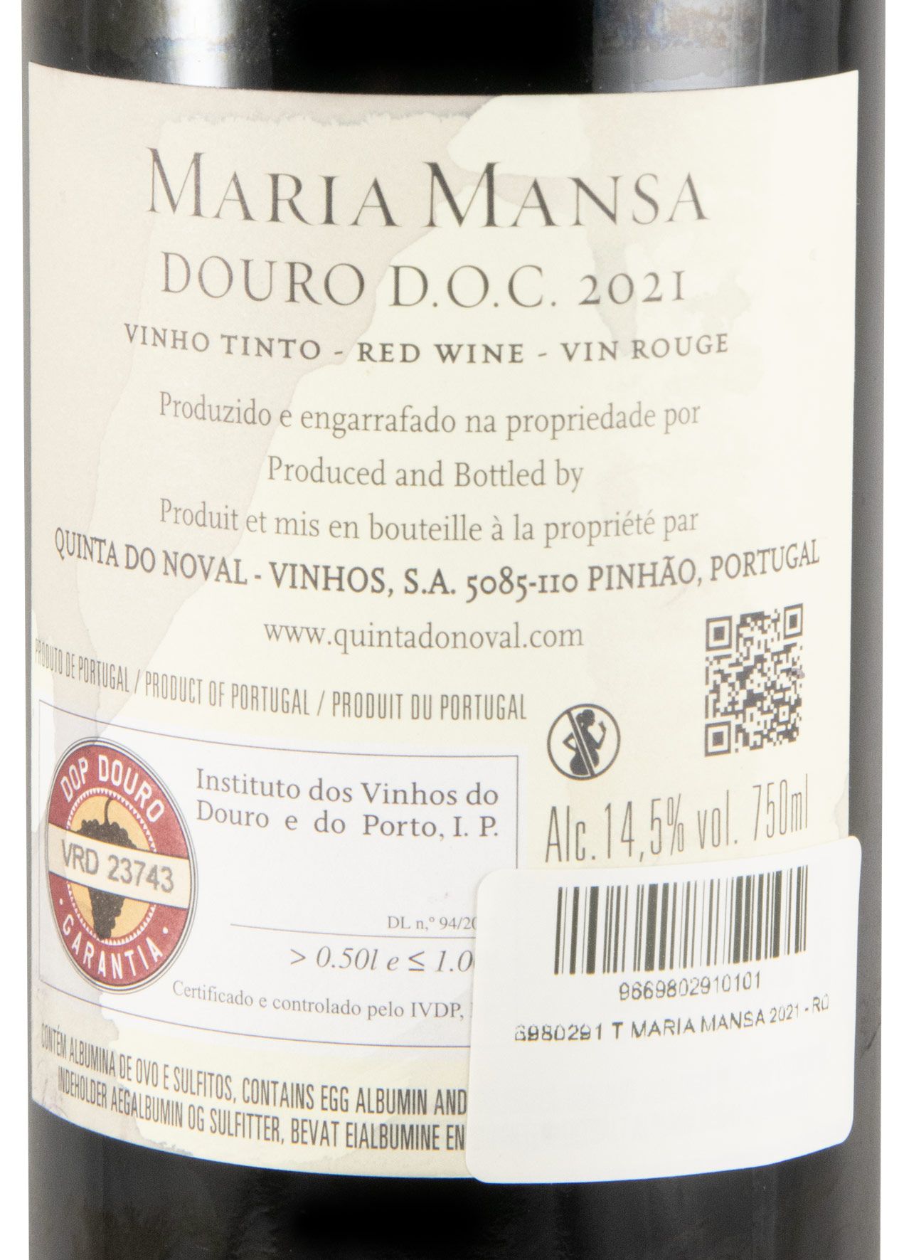 2021 Quinta do Noval Maria Mansa tinto (rótulo danificado)