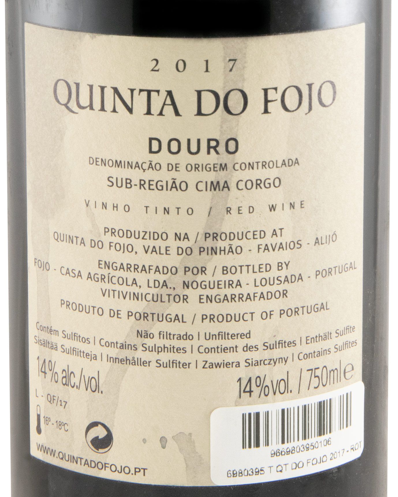 2017 Quinta do Fojo tinto (rótulo danificado)