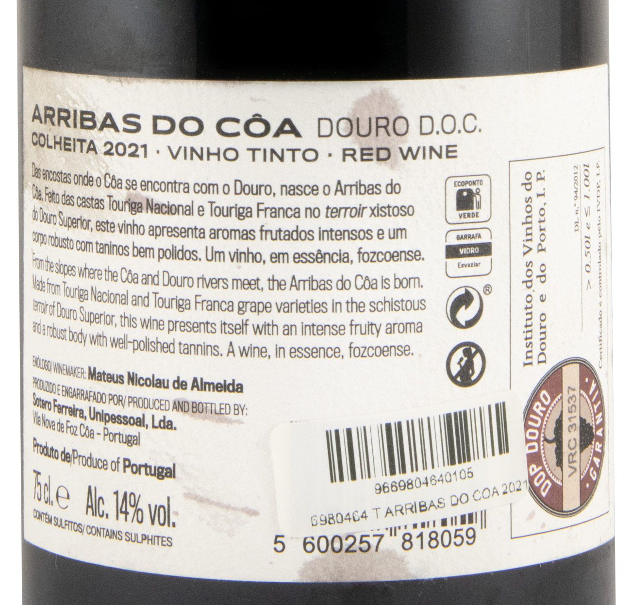2021 Arribas do Côa red (damaged label)