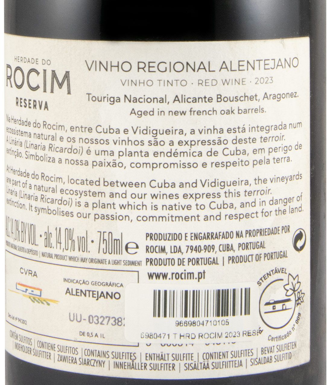 2023 Herdade do Rocim Reserva red (damaged label)