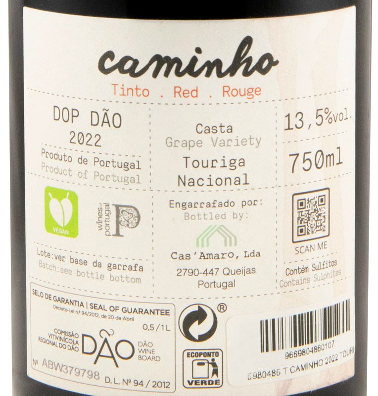 2022 Caminho Touriga Nacional red (damaged label)