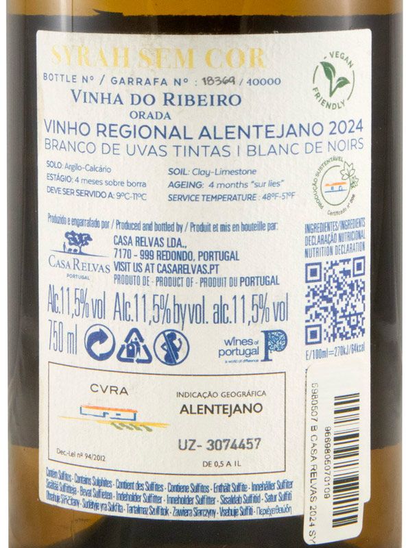 2024 Casa Relvas Syrah Sem Cor white (damaged label)