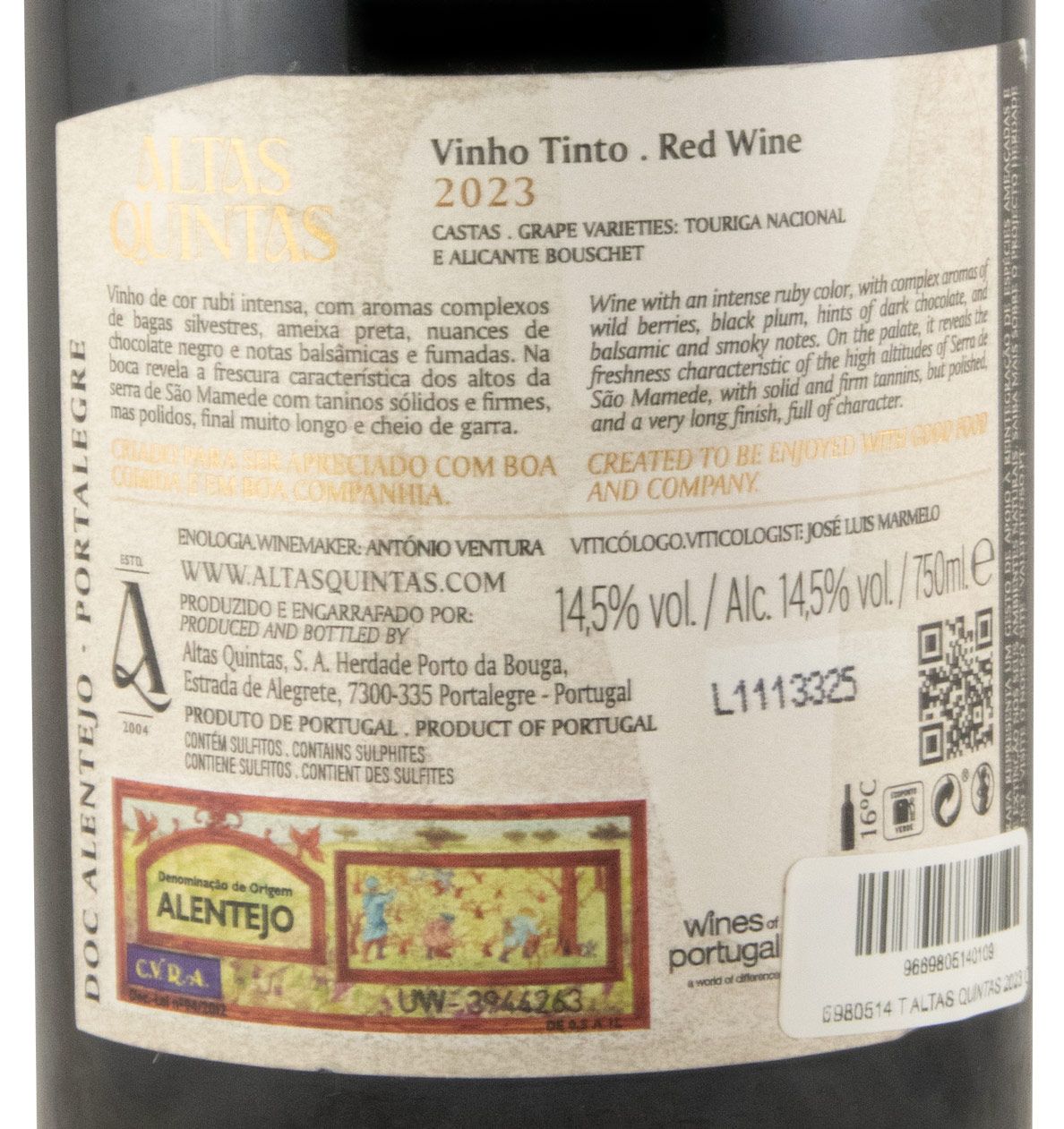 2023 Altas Quintas Colheita tinto (rótulo danificado)