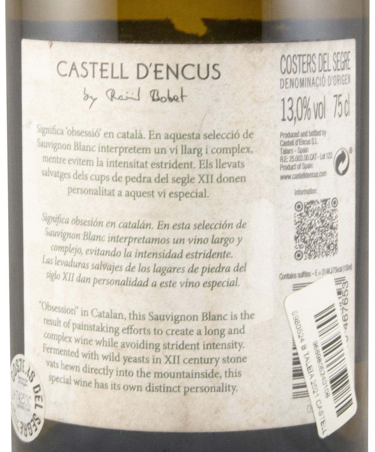 2021 Castell d'Encús Taleia branco (rótulo danificado)