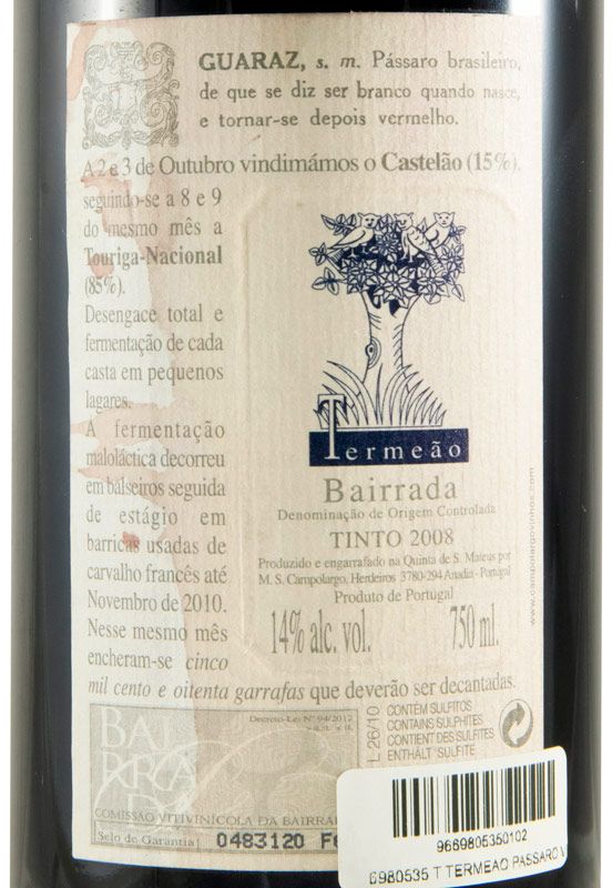 2008 Campolargo Termeão Pássaro Vermelho red (damaged label)