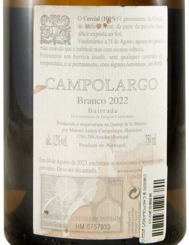 2022 Campolargo Cerceal branco (rótulo danificado)