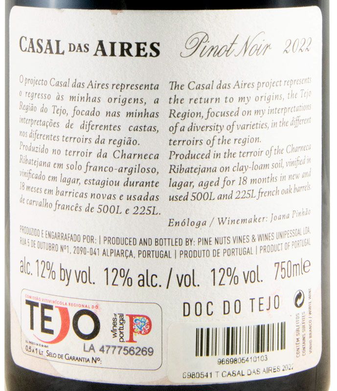 2022 Casal das Aires Pinot Noir tinto (rótulo danificado)