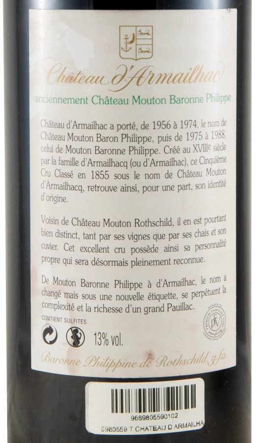 2013 Château d'Armailhac Pauillac tinto (rótulo danificado)