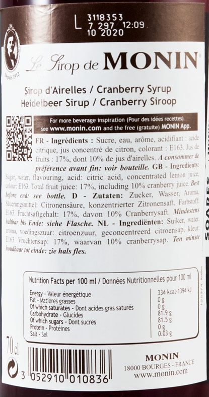 Syrup Airelles Cranberry Monin Red Cranberry