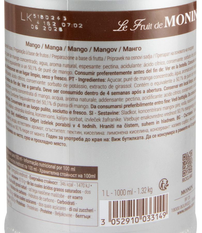Puré de Fruta Monin Manga 1L