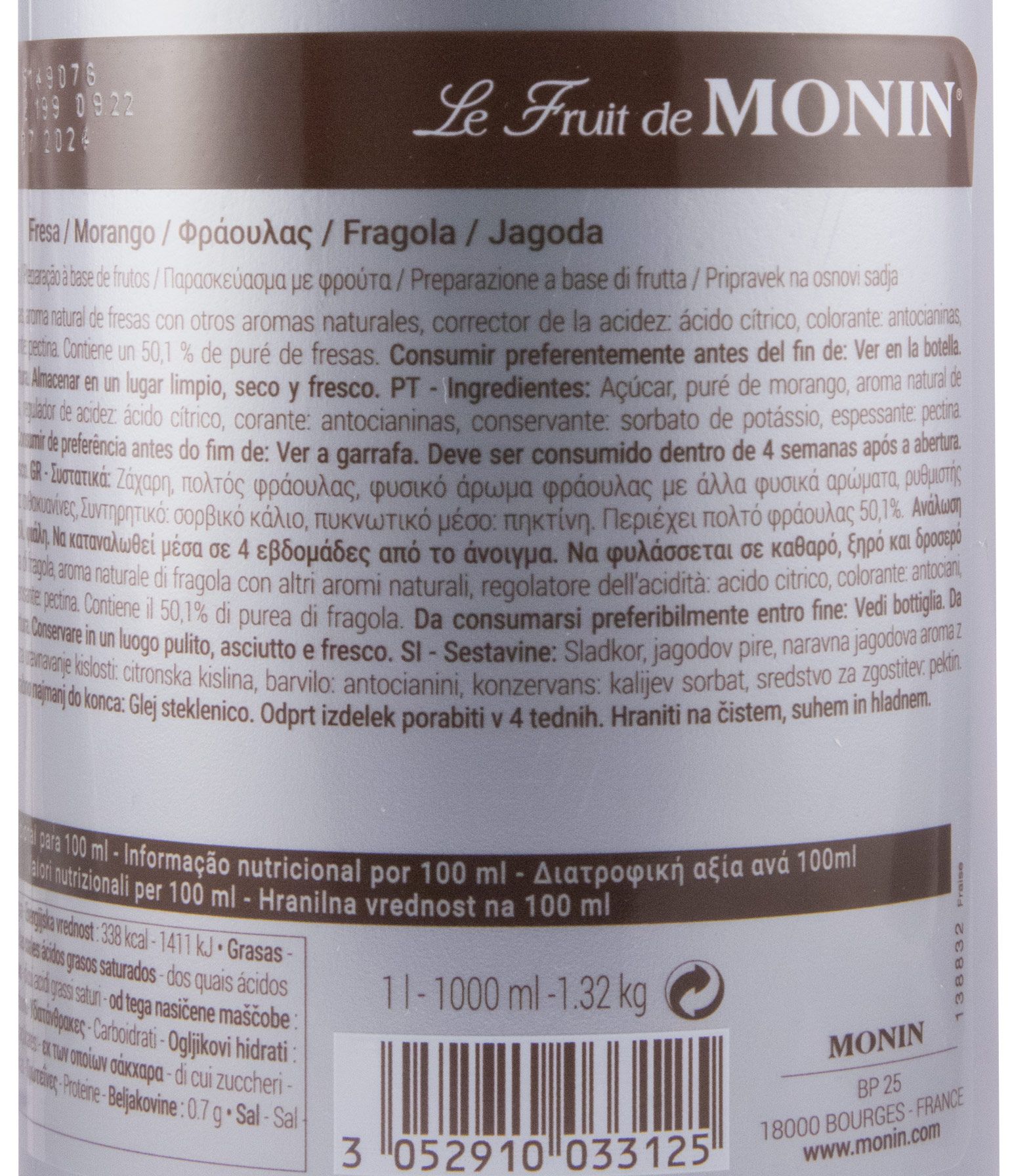Puré de Fruta Monin Morango 1L