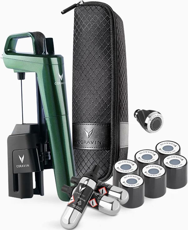 Conjunto Coravin Sistema de Preservação de Vinhos Modelo Timeless 6+ Premium Forest Green