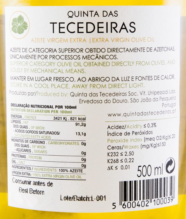 Olive Oil Extra Virgin Quinta das Tecedeiras 50cl
