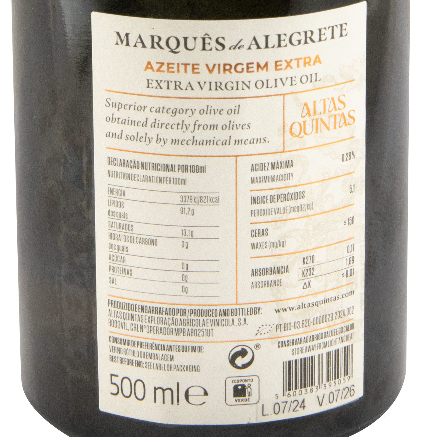 Azeite Virgem Extra Marquês de Alegrete biológico 50cl