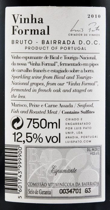 2010 Sparkling Wine Luís Pato Vinha Formal Brut