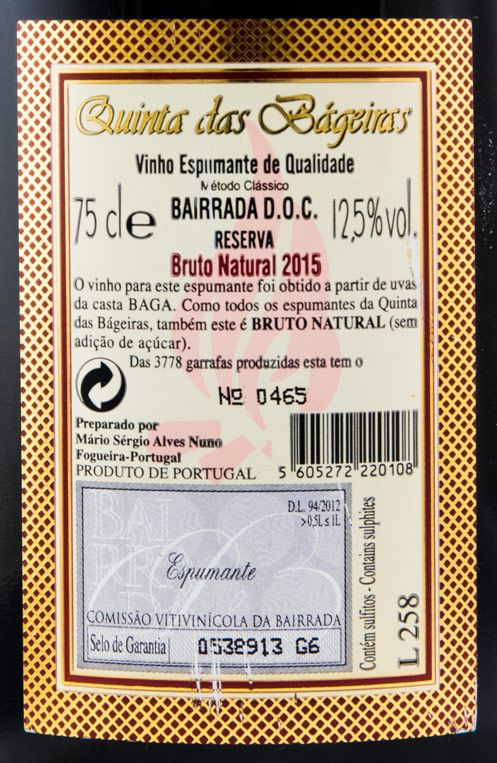 2015 Sparkling Wine Quinta das Bágeiras Brut red