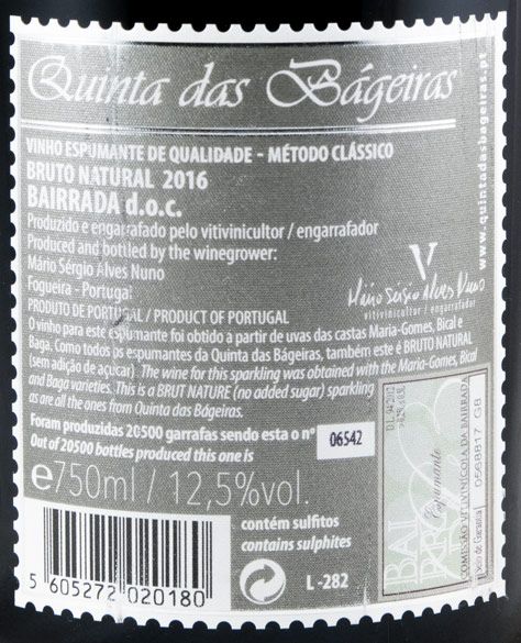 2016 Espumante Quinta das Bágeiras Bruto Natural