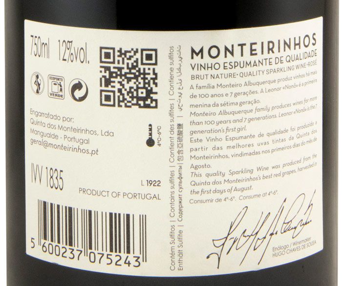 Sparkling Wine Monteirinhos Nonô Brut Nature rosé