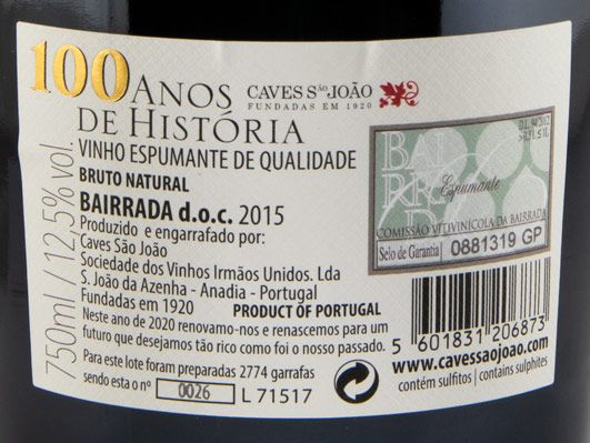 2015 Sparkling Wine Caves São João 100 Anos de História Brut Nature