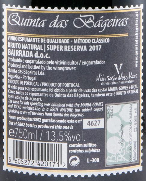 2017 Espumante Quinta das Bágeiras Super Reserva Bruto Natural