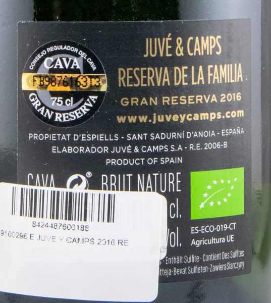 2016 Espumante Cava Juvé & Camps Reserva de la Familia Bruto Natural biológico