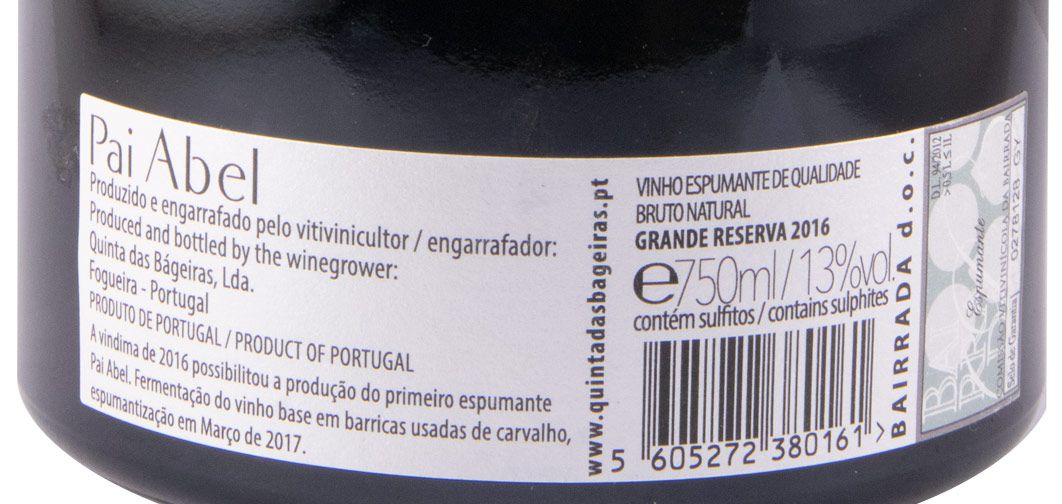 2016 Sparkling Wine Quinta das Bágeiras Pai Abel Grande Reserva Brut Nature