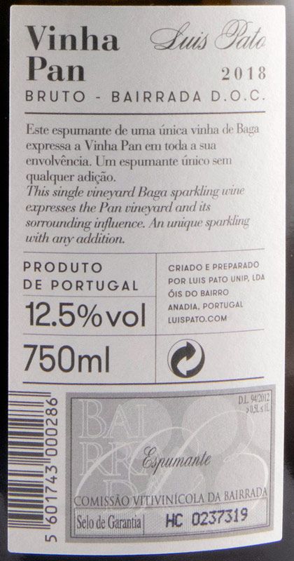 2018 Sparkling Wine Luís Pato Vinha Pan Bruto