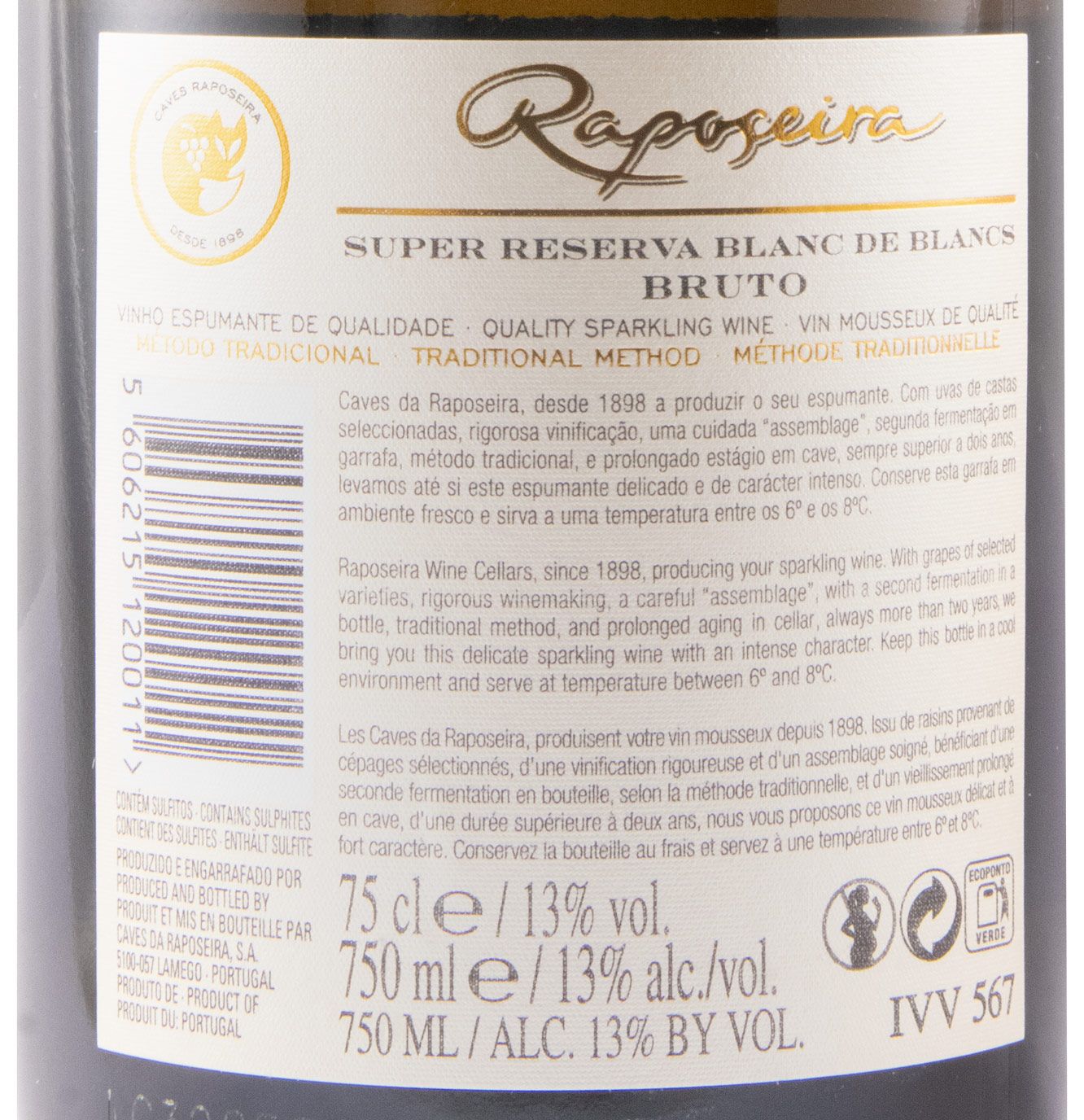 2018 Sparkling Wine Raposeira Blanc de Blancs Super Reserva Brut